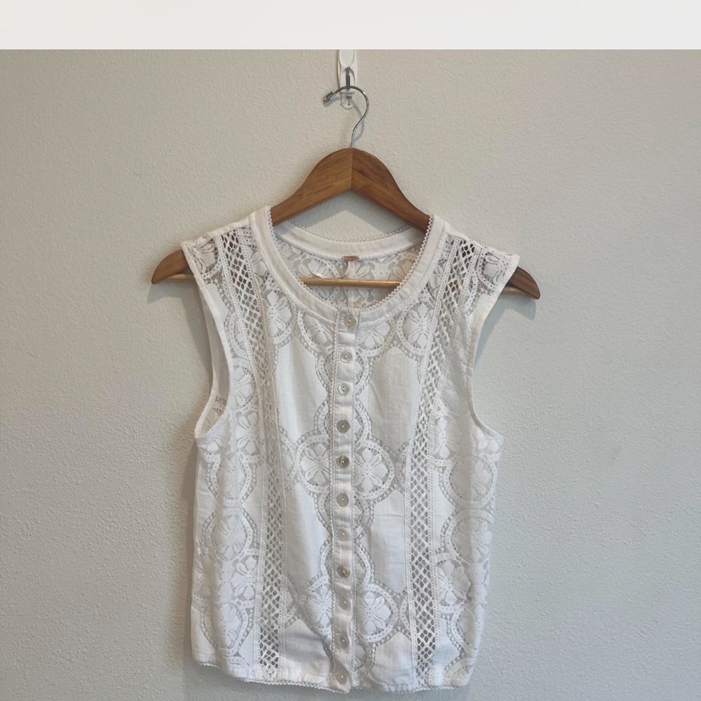 Free People Jae Knit Top Lace Tank White